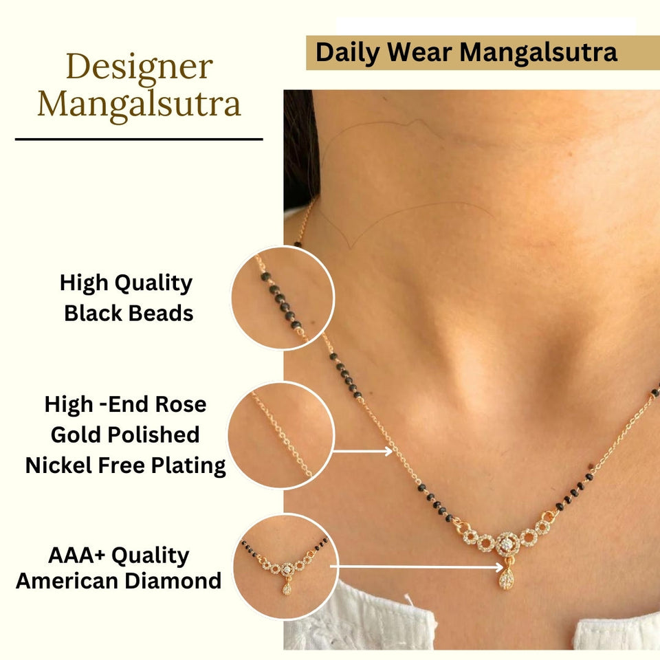 Elegant Rihanna Mangalsutra: Rose Gold Plated Traditional Indian Bridal Necklace
