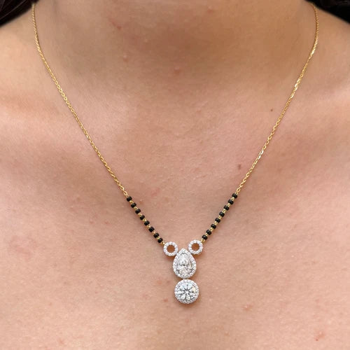 Elegant Yellow Gold 14KT Moissanite Diamond Mangalsutra Bridal Necklace