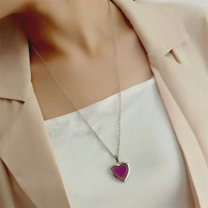 Elegant Silver Heart Pendant Necklace with Kundan Setting, Delicate 18-Inch Chain
