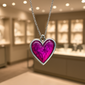 Elegant Silver Heart Pendant Necklace with Kundan Setting, Delicate 18-Inch Chain