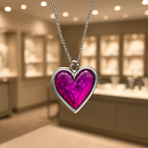 Elegant Silver Heart Pendant Necklace with Kundan Setting, Delicate 18-Inch Chain