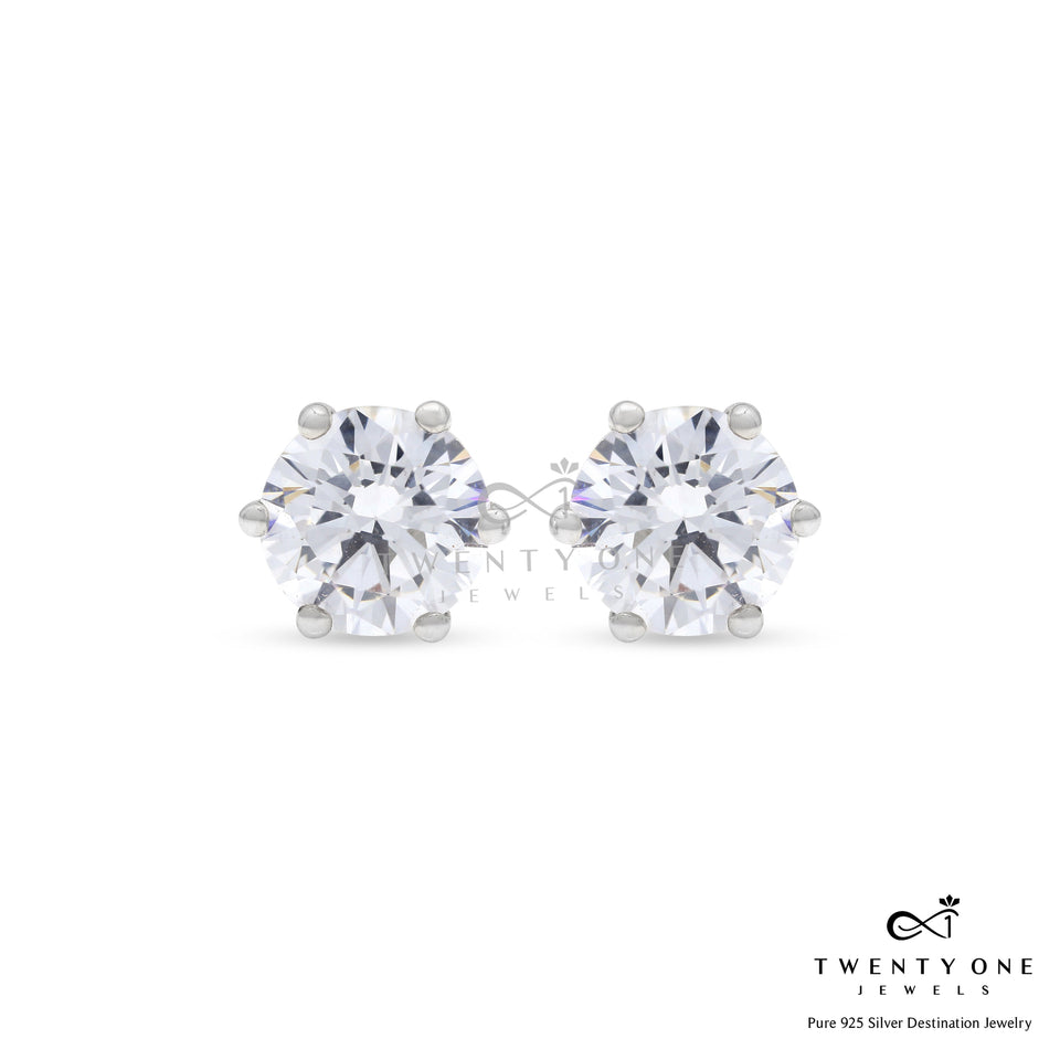 Dazzling 2 Carat Solitaire Stud Earrings, 925 Silver, Premium Screw Backs