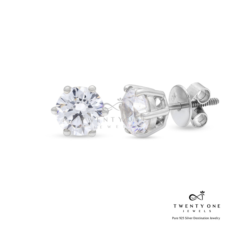 Dazzling 2 Carat Solitaire Stud Earrings, 925 Silver, Premium Screw Backs