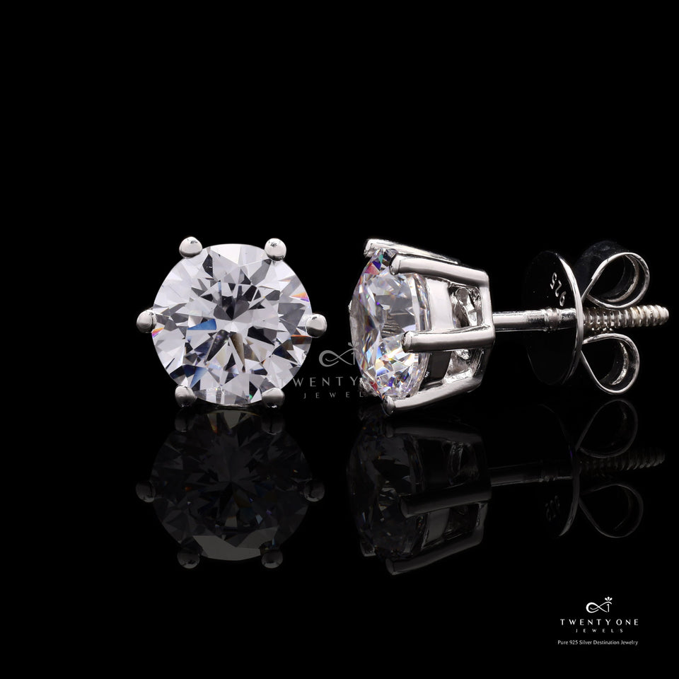 Dazzling 2 Carat Solitaire Stud Earrings, 925 Silver, Premium Screw Backs