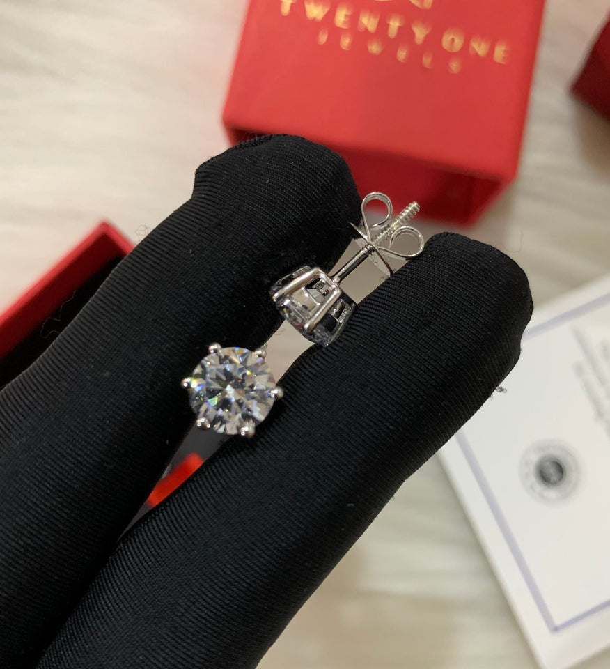 Dazzling 2 Carat Solitaire Stud Earrings, 925 Silver, Premium Screw Backs